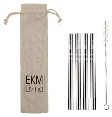 Produktbild von Edelstahl Strohhalme 4er Set Silber kurz,Trinkhalme, bruchfest, wiederverwendbar, spülmaschinengeeignet, plastikfrei, von EKM Living GmbH