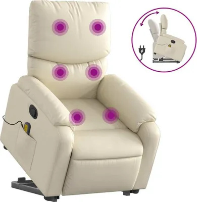 Produktbild von vidaXL Massagesessel mit Aufstehhilfe Creme Kunstleder