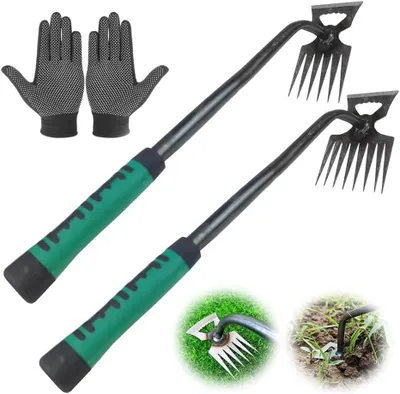 Produktbild von 2 Pcs Gartenarbeit Hand Unkrautstecher Mit Stiel,Gartenarbeit Hand Unkrautstecher,Manueller Unkrautstecher Edelstahl,Gartenrechen Unkrautjäter,Manueller Unkrautjäter zum Entfernen von Gartenunkräutern