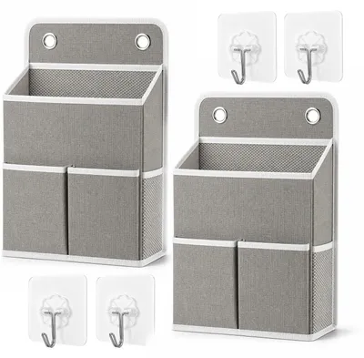 Hängeorganizer 2er-Set, Leinen, grau, 22x10x36 cm
