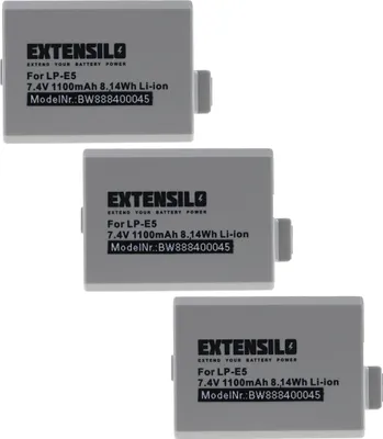 Produktbild von EXTENSILO 3x Akku kompatibel mit Canon EOS Rebel T1i, 1000D, 450D, 500D, Digital Rebel XSi, Kiss X3, Kiss F, Kiss X2 Kamera (1100 mAh, 7,4 V, Li-Ion)