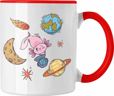 Produktbild von Trendation - Axolotl Tasse Grafik Lustig Geschenkidee Schwanzlurch Tiere Geschenk Galaxie (Rot)