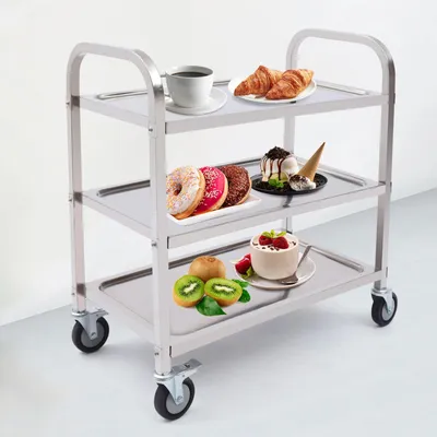 Produktbild von Allzweck-Servierwagen - 3-stöckiger Rollwagen - Edelstahl 201 - 20 kg je Ablage - 75×40×83,5 cm - Montage Erforderlich - Armeegrün