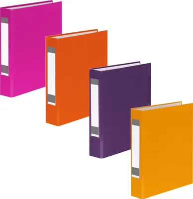 Produktbild von 4x Ringbuch mit Rückenschild / DIN A5 / 2-Ring / je 1x lila,gelb,orange,pink