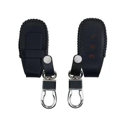 Produktbild von kwmobile Leder Autoschlüssel Hülle kompatibel mit Ford 3-Tasten Autoschlüssel Keyless Go Schlüsselhülle - Schlüssel Tasche Dunkelblau