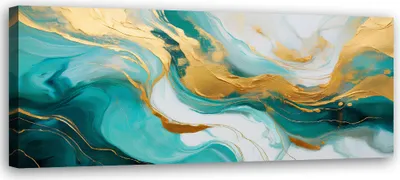 Produktbild von Leinwandbild Abstraktion Marmor Textur Türkis Gold 150x50 Feeby Türkis bild für die wand bereit zum aufhängen