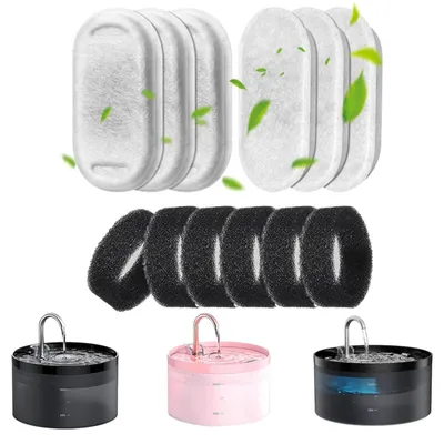 Productafbeelding van Filterset voor kattenfontein (12 stuks): 6 actieve koolfilters + 6 schuimfilters voor het verwijderen van verontreinigingen