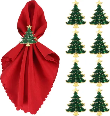 Produktbild von Weihnachtliche Serviettenringe, 8 Stück, Serviettenringhalter aus Metall für Weihnachtsbaum, Tischdekoration