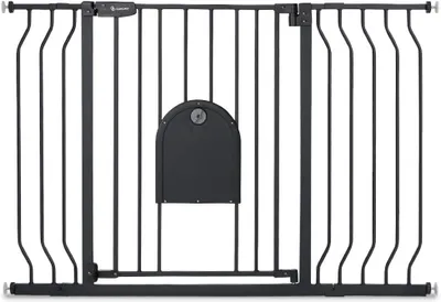 Imagen del producto de Barrera de seguridad sin necesidad de taladrar, ajustable de 75 a 123 cm, con puerta para gatos, de 76 cm de altura, para niños y mascotas