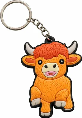 Produktbild von Highland Kuh Schlüsselanhänger – Süßer 2D Anhänger ca. 5–7 cm aus PVC – 1 Stück, Motiv zufällig, nicht frei wählbar – Für Schlüssel, Rucksack & Tasche