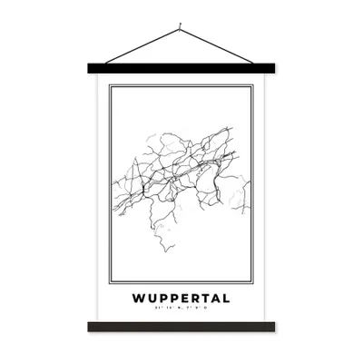 Produktbild von MuchoWow® Textilposter Schwarz und weiß - Deutschland - Karte - Stadtplan - Wuppertal 40x60 cm mit schwarzem Rahmen - Wanddekorationen
