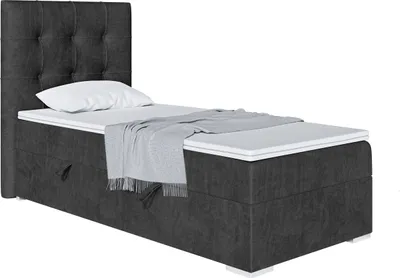 Produktbild von MEBLINI Boxspringbett mit Bettkasten - Gepolstert Einzelbett mit Matratze und Topper - Polsterbett mit Stauraum - Bett mit Kopfteil - Stauraumbett - DENIZ - 80x200 Rechts  - H4/Schwarz Samt