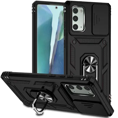 Immagine prodotto di Custodia per Samsung Galaxy Note 20 5G a doppio strato con copertura scorrevole della fotocamera e supporto ad anello nero