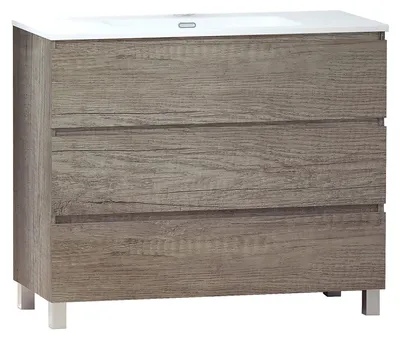 Badmöbelset 100 cm, 3 Schubladen, Keramikwaschbecken, Melamin, montiert