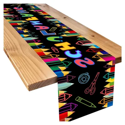Produktbild von Tischdekoration zur Einschulung, Deko Tischläufer für den Schulanfang 180 x 35 cm (Schwarz)