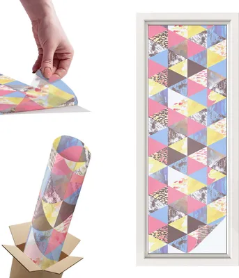 Zdjęcie produktu dla Folia witrażowa na okna - 146x50 cm - Folia witrażowa na okna, dekoracyjna i nieprzezroczysta - Samoprzylepna folia dekoracyjna w witrażowy wzór - Ochrona UV, łatwa w montażu, dekoracja okien - Kolorowe trójkąty