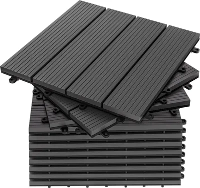 Produktbild von DEUBA® WPC Fliesen 30x30 cm Stecksystem Zuschneidbar Drainagesystem Terrasse Balkon Garten Klickfliesen Klassik Anthrazit