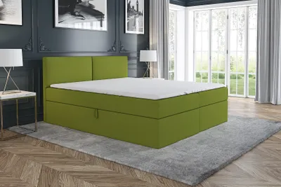 Produktbild von Boxspringbett UNN 180x200 mit 2 Bettkästen, Bonell-Matratze und Topper. Farbe: Grün.