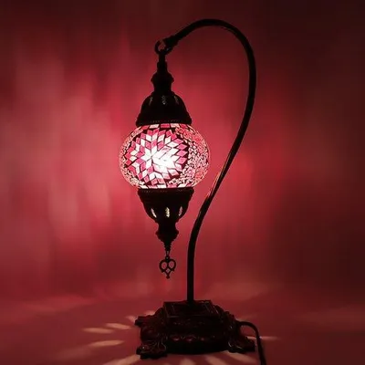 Zdjęcie produktu dla Turecka lampa mozaikowa – ręcznie wykonana lampa stołowa z giętką szyjką – średnica 12 cm, wysokość 43 cm – autentyczna i kolorowa