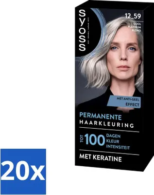 Zdjęcie produktu dla SYOSS - Koloryzacja 12-59 Chłodny Platynowy Blond - Farba do włosów - Pokrycie siwych włosów - Zmniejsza łamliwość włosów - Ekonomiczne opakowanie - 20 sztuk