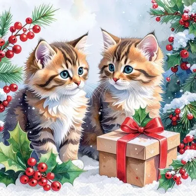 Produktbild von 20 Servietten Kitty Gift - Weihnachtsgeschenk für Katzen 33x33cm