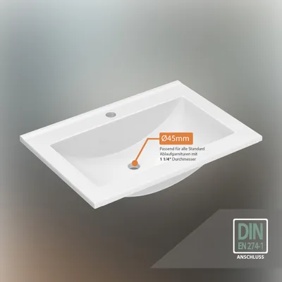 Produktbild von Planetmöbel Cosmia Waschtisch mit Schublade 50 cm & Waschbecken Weiß Matt