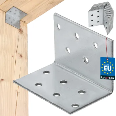 Obrázek produktu pro KOTARBAU® Sada 12 ks úhlových spojek, úhelníky pro těžké zatížení 40x40x60 mm, pozinkovaná ocel, úhelníky, stabilní, odolné, spojky pro nosníky, stříbrné