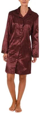 Produktbild von Elegantes Satin Nachthemd mit langen Ärmeln zum durchgeknöpfen - 61511 ; bordeaux , 44/46