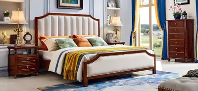 Produktbild von Luxus Schlafzimmer Bett Doppelbett Holz Polster Bettrahmen Möbel Design Betten