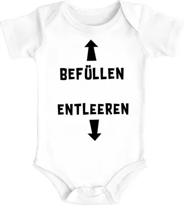 Produktbild von Baby Body mit Spruch lustig befüllen entleeren Baumwolle Jungen & Mädchen MoonWorks® weiß 12-18 Monate
