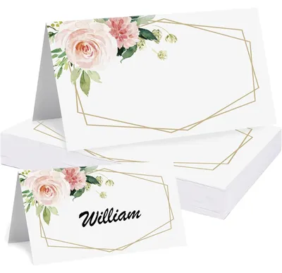 30 Tischkarten Hochzeit 9x5 cm Blumen Tischdeko Namenskarten