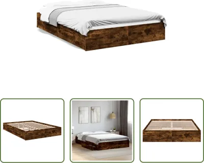 Produktbild von The Living Store Bettgestell mit Schubladen Räuchereiche 160x200cm Holzwerkstoff