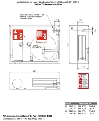 Produktbild von Wandhydrantenschrank Typ S Wandhydrant, Selbsthilfe, inkl. Feuerlöscherfach