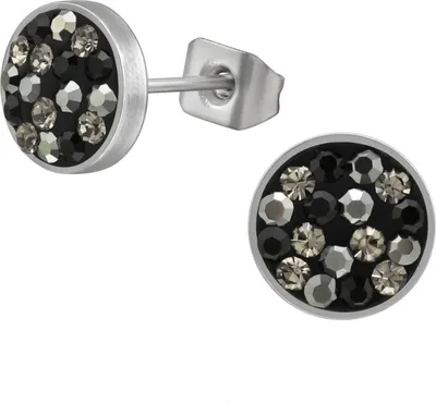 Produktbild von Ohrstecker Rund 8 mm aus Hochglanzpoliertem Chirurgenstahl mit Kristall Schwarz Unisize Maxte