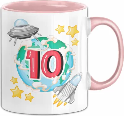 Produktbild von 10. Geburtstag Geschenk Tasse Becher Jungs Mädchen Ufo Welt Galaxie  (Rosa)