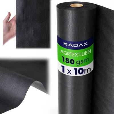 Produktbild von KADAX Unkrautgewebe 1 x 10 m, 150 g/m², Schwarz Hochbeetfolie aus Polypropylen, Wasserdurchlässig Mulchfolie gegen Unkraut, Unkrautfolie für Garten, Gartenfolie