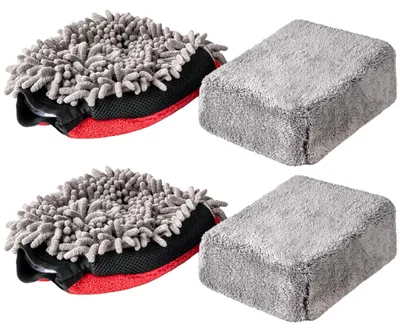 Produktbild von 2x Waschhandschuh + 2x Schwamm Mikrofaser