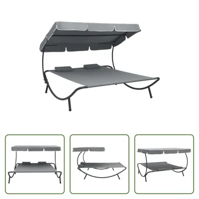 Produktbild von The Living Store Sonnenliege mit Sonnendach und Kissen Grau