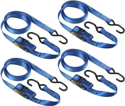 Immagine prodotto di Cinghie di fissaggio con cricchetto Master Lock 4367EURDAT, 5 m x 25 mm, capacità 300 kg, con ganci a S, blu, confezione da 4