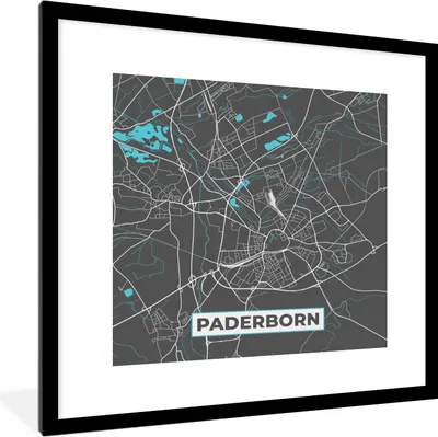 Produktbild von MuchoWow® Gerahmtes Poster Blau - Deutschland - Karte - Stadtplan - Paderborn 40x40 cm - Poster mit Schwarzem Bilderrahmen Wandposter Rahmen Foto Bilder - Poster - Plakat im Rahmen