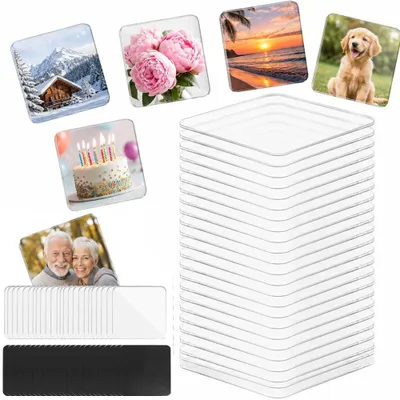 Productafbeelding van Zelfklevende fotomagneten, acryl, 5 x 5 cm, 24 stuks, voor zelfgemaakte decoraties