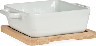 Produktbild von VESSIA | Auflaufform - Bräter - 17 x 13 x 6 cm - Weiß - Hitzebeständige - mit Servieruntersetzer