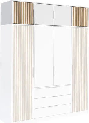 Produktbild von Albello Schrankaufsatz Baro Schrankoberteil Schranktopper Schrankaufsatz für das Schlafzimmer Kinderzimmer Weiß, Lamellen 196x57,5x45 cm