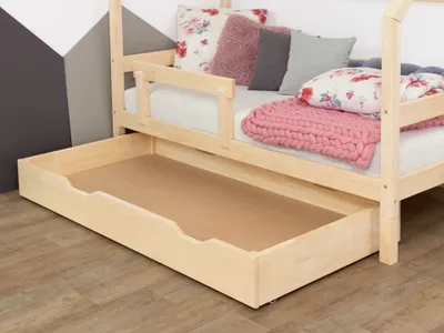 Zdjęcie produktu dla Benlemi Drewniana szuflada BUDDY na kółkach z dwoma wycięciami i kratką 120x180 cm (pod łóżko 120x200 cm) Przezroczysty lakier woskowy matowy