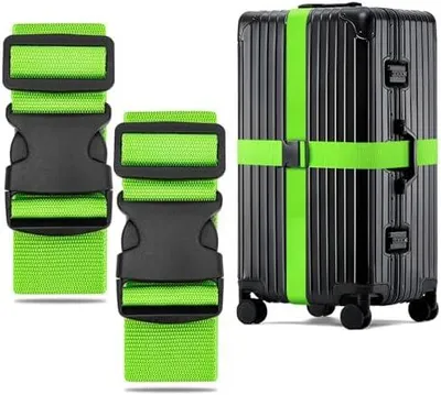 Produktbild von Koffergurt 5 Stück, Kofferband Gurt Auffällig, Erweiterte Koffergurte Maximal 250cm, Sicher Kofferbänder, Robuster Koffer Gurtband, Luggage Strap für Reisen und Flugreise (Grün)