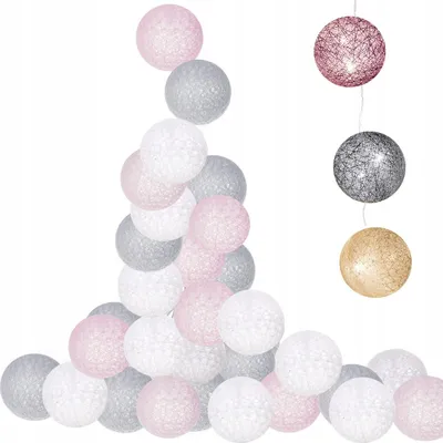 Produktbild von Girlande Wattebällchen 10 Led 2,1M Rosa-Weiss-Grau Dekorative Beleuchtung