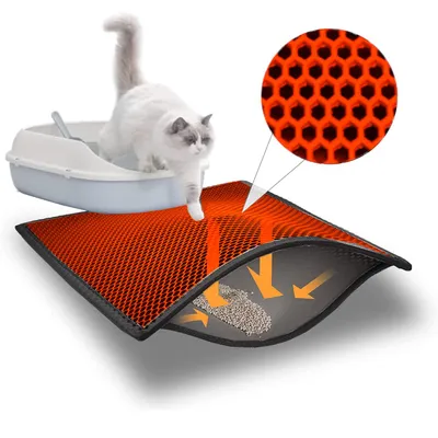 Produktbild von Blue Eyes Katzenklo Matte, Katzenmatte 40x60 cm, Katzenstreu Vorleger Unterleger Waben Design wasserdichte Doppelte Schichte Entwurf Bienenwabe (Rot)