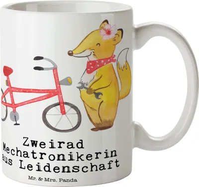 Produktbild von Mr. & Mrs. Panda Kaffeebecher Zweirad Mechatronikerin Leidenschaft - Weiß - Geschenk, haferl, Trinkbecher, Becher, Teetasse, Kaffeetasse, Tasse