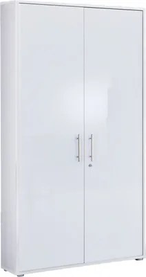 Produktbild von Aktenschrank TABOR breit / hoch in weiß / weiß Hochglanz, Büroschrank, abschließbar, (BxHxT) 84,4x185,6x33 cm
