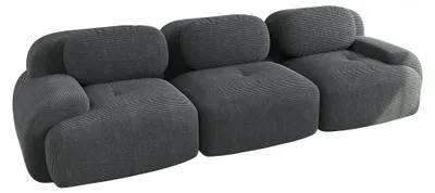 Image de Canapé 3 places modulable en velours côtelé gris et accoudoirs courbés